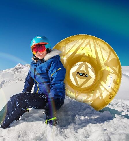 أنبوب ثلج قابل للنفخ من بوزا - أنبوب زلاجة ثلجية كبير فاخر مع مقابض وقصاصات ثلج ذهبية، مزلجة أنبوبية PVC متينة مقاومة للبرد للبالغين والأطفال - 41 بوصة in Kuwait