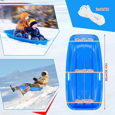4 عبوات من زلاجات الثلج البلاستيكية مقاس 81.28 سم × 43.18 سم مع وسائد وحبال سحب على المنحدرات لعبة زلاجات شتوية خارجية (وردي، أخضر، أزرق) in Kuwait