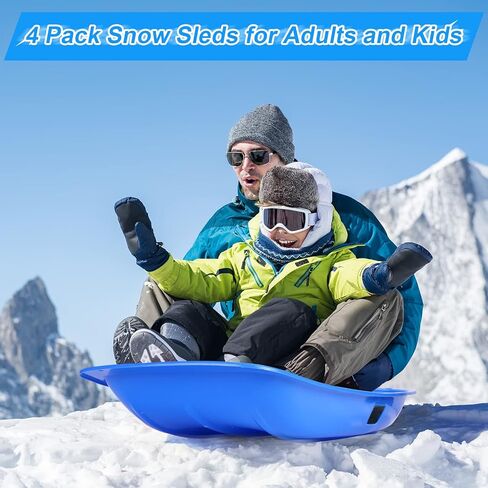 4 عبوات من زلاجات الثلج البلاستيكية مقاس 81.28 سم × 43.18 سم مع وسائد وحبال سحب على المنحدرات لعبة زلاجات شتوية خارجية (وردي، أخضر، أزرق) in Kuwait