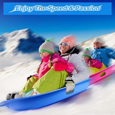 4 عبوات من زلاجات الثلج البلاستيكية مقاس 81.28 سم × 43.18 سم مع وسائد وحبال سحب على المنحدرات لعبة زلاجات شتوية خارجية (وردي، أخضر، أزرق) in Kuwait