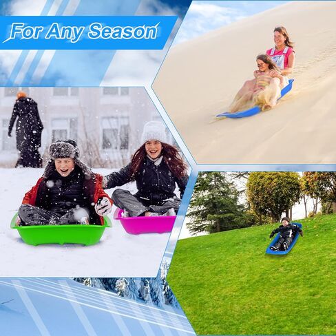 4 عبوات من زلاجات الثلج البلاستيكية مقاس 81.28 سم × 43.18 سم مع وسائد وحبال سحب على المنحدرات لعبة زلاجات شتوية خارجية (وردي، أخضر، أزرق) in Kuwait