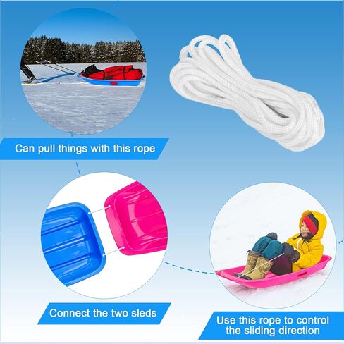 4 عبوات من زلاجات الثلج البلاستيكية مقاس 81.28 سم × 43.18 سم مع وسائد وحبال سحب على المنحدرات لعبة زلاجات شتوية خارجية (وردي، أخضر، أزرق) in Kuwait