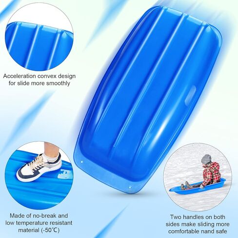 4 عبوات من زلاجات الثلج البلاستيكية مقاس 81.28 سم × 43.18 سم مع وسائد وحبال سحب على المنحدرات لعبة زلاجات شتوية خارجية (وردي، أخضر، أزرق) in Kuwait
