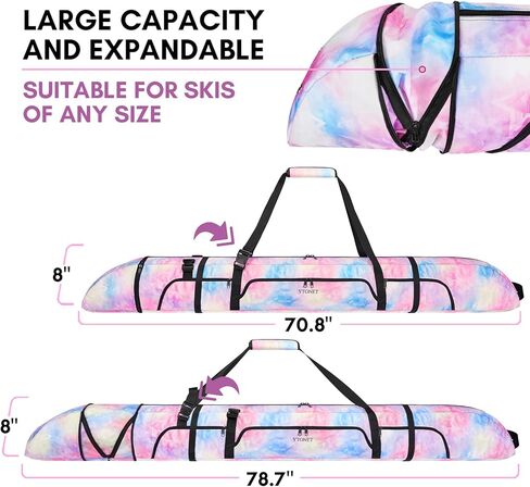 حقيبة تزلج Ytonet، حقائب تزلج مقاومة للماء للسفر الجوي، حقائب تزلج على الجليد قابلة للتوسيع للنساء تناسب الزلاجات حتى 200 سم، حقائب سفر للتزلج تحمل حقائب عبر البلاد، انحدار، ملابس، وردي in Kuwait