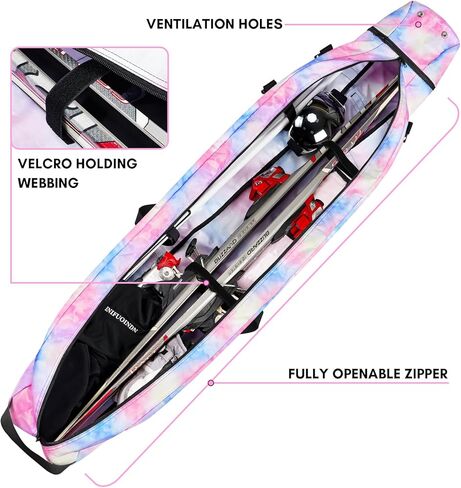 حقيبة تزلج Ytonet، حقائب تزلج مقاومة للماء للسفر الجوي، حقائب تزلج على الجليد قابلة للتوسيع للنساء تناسب الزلاجات حتى 200 سم، حقائب سفر للتزلج تحمل حقائب عبر البلاد، انحدار، ملابس، وردي in Kuwait