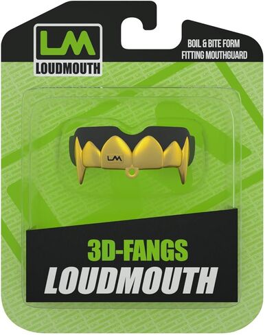 Loudmouth Sport Mouth Guard | 3D Vampire Fangs Adult & Youth Mouth Guard Sports | Boil & Bite Mouthguard for Football, Basketball, Hockey, MMA, Boxing, Lacrosse, More (3D Vampire Fangs - Black/Gold) in Kuwait