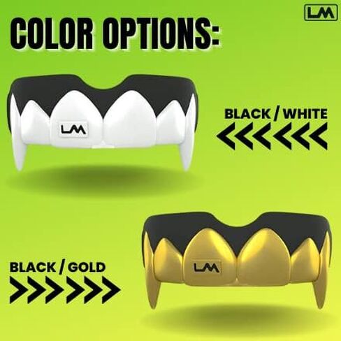 Loudmouth Sport Mouth Guard | 3D Vampire Fangs Adult & Youth Mouth Guard Sports | Boil & Bite Mouthguard for Football, Basketball, Hockey, MMA, Boxing, Lacrosse, More (3D Vampire Fangs - Black/Gold) in Kuwait