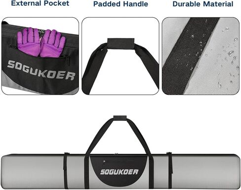 SOGUKOER حقيبة تزلج مبطنة على الجليد حقيبة مقاومة للماء مع أشرطة ضغط حقيبة سفر متينة للتزلج مع جيب طول قابل للتعديل لنقل السفر الجوي الثلجي للجنسين in Kuwait