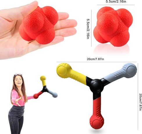 مجموعة أدوات تدريب سرعة التفاعل المكونة من 8 قطع - تتضمن عصا واحدة للتنسيق بين اليد والعين، و7 كرات مطاطية للتفاعل، ويمكن لمدرب التقاط التفاعلات تحسين الانعكاس/الرشاقة/التركيز للرياضة والتمرين والمرح لجميع الأعمار in Kuwait