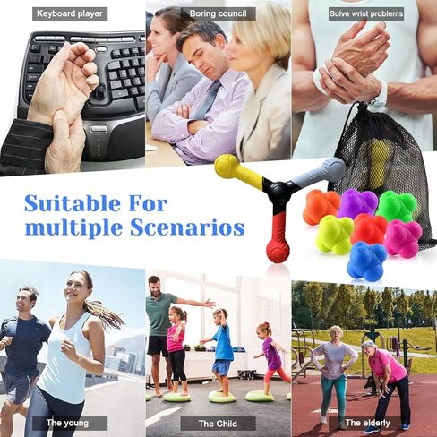 مجموعة أدوات تدريب سرعة التفاعل المكونة من 8 قطع - تتضمن عصا واحدة للتنسيق بين اليد والعين، و7 كرات مطاطية للتفاعل، ويمكن لمدرب التقاط التفاعلات تحسين الانعكاس/الرشاقة/التركيز للرياضة والتمرين والمرح لجميع الأعمار in Kuwait