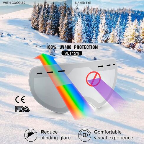نظارات هينوتي للتزلج، نظارات التزلج على الجليد للرجال والنساء والشباب - حماية 100% من الأشعة فوق البنفسجية، رغوة مضادة للخدش والغبار (بدون إطار) in Kuwait