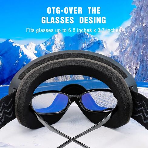 نظارات هينوتي للتزلج، نظارات التزلج على الجليد للرجال والنساء والشباب - حماية 100% من الأشعة فوق البنفسجية، رغوة مضادة للخدش والغبار (بدون إطار) in Kuwait