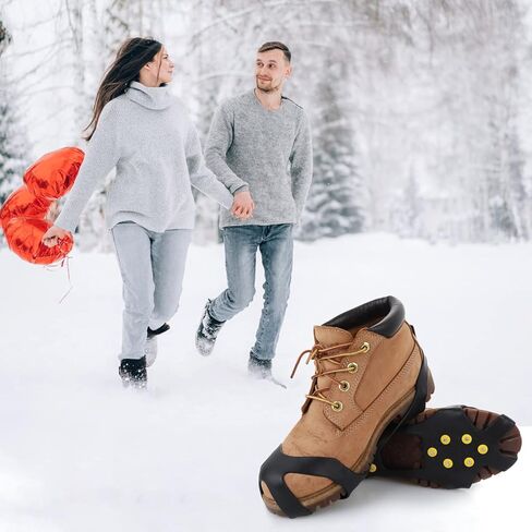 Abeillo Ice Cleats for Shoes and Boots, Silicone Ice Snow Grips Stainless Steel Shoe Spikes Grips, Shoe/Boot Traction Cleat Crampon for Walking on Snow, Ice Anti Slip Footwear in Kuwait