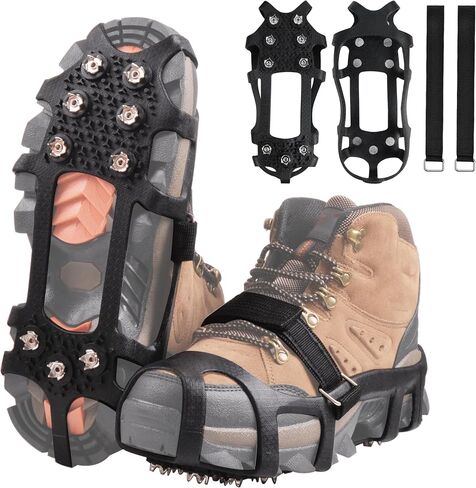 Crampons Ice Cleats for Shoes and Boots Snow Traction Cleats for Walking on Snow and Ice 9 Point Cleats Non-Slip Grippers Overshoe Silicone Stretch Footwear for Winter Hiking Climbing Ice Fishing in Kuwait