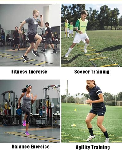 UAMLVCN سلم الرشاقة الرياضي 6 درجات/8 درجات/10 درجات/12 درجة/14 درجة/16 درجة/20 درجة تدريب كرة القدم مع حقيبة معدات اللياقة البدنية أو تدريب سرعة خفة الحركة لتدريب كرة القدم وكرة السلة للرياضيين والمراهقين أو الأطفال أصفر/أحمر/أزرق in Kuwait