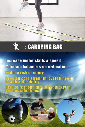 UAMLVCN سلم الرشاقة الرياضي 6 درجات/8 درجات/10 درجات/12 درجة/14 درجة/16 درجة/20 درجة تدريب كرة القدم مع حقيبة معدات اللياقة البدنية أو تدريب سرعة خفة الحركة لتدريب كرة القدم وكرة السلة للرياضيين والمراهقين أو الأطفال أصفر/أحمر/أزرق in Kuwait