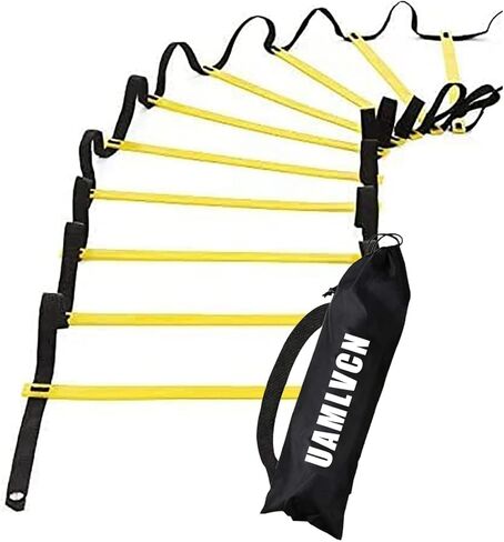 UAMLVCN سلم الرشاقة الرياضي 6 درجات/8 درجات/10 درجات/12 درجة/14 درجة/16 درجة/20 درجة تدريب كرة القدم مع حقيبة معدات اللياقة البدنية أو تدريب سرعة خفة الحركة لتدريب كرة القدم وكرة السلة للرياضيين والمراهقين أو الأطفال أصفر/أحمر/أزرق in Kuwait