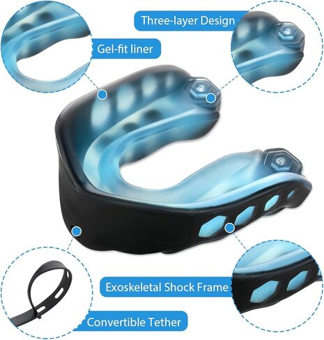 Sibba 2PCS Mouth Guard with Strap, Soft Youth Football Mounthpiece, Professional Sports Mouthguard for Boxing, MMA, Karate, Jujitsu, Basketball, Rugby, Hockey(Blue & Grey) in Kuwait
