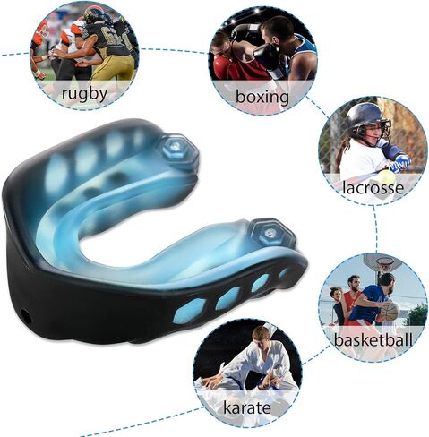 Sibba 2PCS Mouth Guard with Strap, Soft Youth Football Mounthpiece, Professional Sports Mouthguard for Boxing, MMA, Karate, Jujitsu, Basketball, Rugby, Hockey(Blue & Grey) in Kuwait
