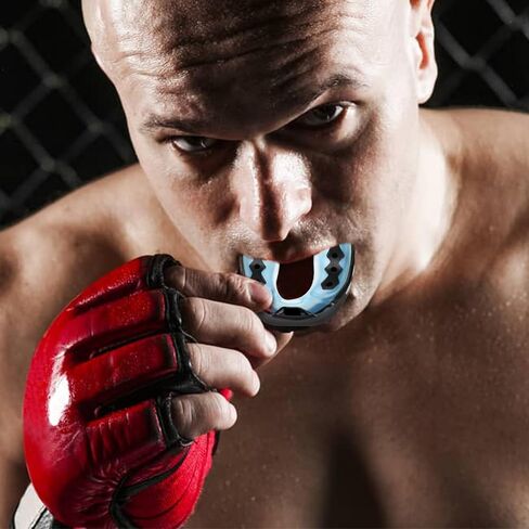 Sibba 2PCS Mouth Guard with Strap, Soft Youth Football Mounthpiece, Professional Sports Mouthguard for Boxing, MMA, Karate, Jujitsu, Basketball, Rugby, Hockey(Blue & Grey) in Kuwait