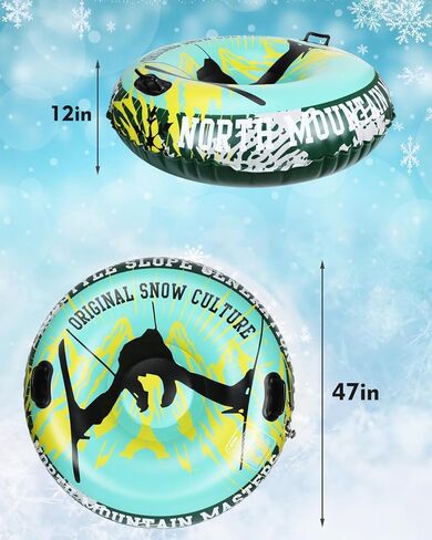 أنبوب قابل للنفخ شديد التحمل مقاس 47 بوصة من D-TEND للبالغين والأطفال، أنبوب مضاد للتجمد مقاوم للاهتراء للرياضة الشتوية الخارجية مع أصدقاء الأطفال باللون الأخضر in Kuwait