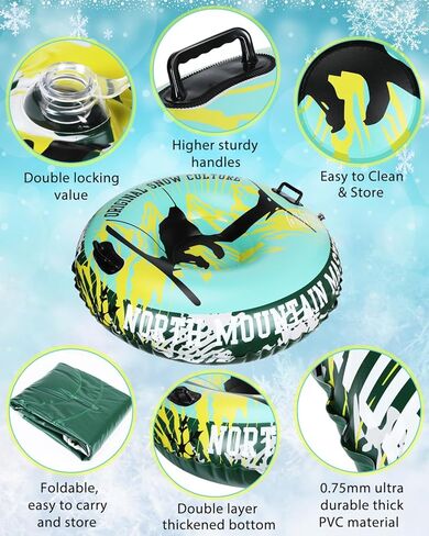 أنبوب قابل للنفخ شديد التحمل مقاس 47 بوصة من D-TEND للبالغين والأطفال، أنبوب مضاد للتجمد مقاوم للاهتراء للرياضة الشتوية الخارجية مع أصدقاء الأطفال باللون الأخضر in Kuwait