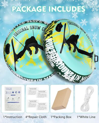 أنبوب قابل للنفخ شديد التحمل مقاس 47 بوصة من D-TEND للبالغين والأطفال، أنبوب مضاد للتجمد مقاوم للاهتراء للرياضة الشتوية الخارجية مع أصدقاء الأطفال باللون الأخضر in Kuwait