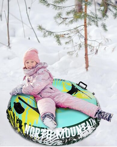 أنبوب قابل للنفخ شديد التحمل مقاس 47 بوصة من D-TEND للبالغين والأطفال، أنبوب مضاد للتجمد مقاوم للاهتراء للرياضة الشتوية الخارجية مع أصدقاء الأطفال باللون الأخضر in Kuwait