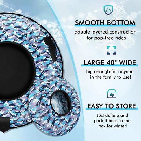 أنبوب ثلج D-TEND مقاس 40 بوصة، شديد التحمل مع قاعدة من البلاستيك الصلب للتزلج وأنابيب تزلج على الجليد قابلة للنفخ للأطفال والكبار متعة الشتاء in Kuwait