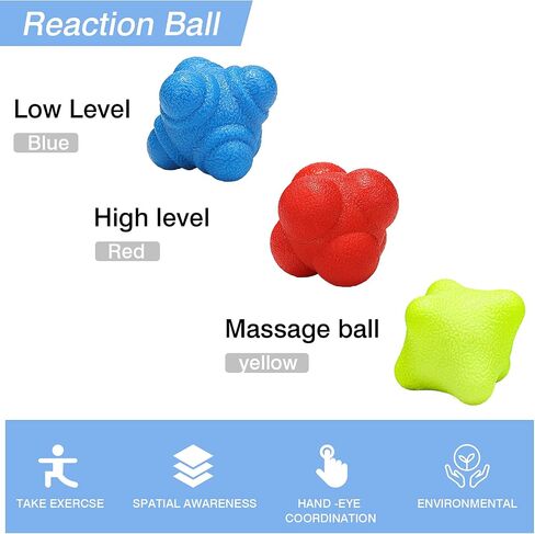 3 Pieces Reaction Balls Bounce Reaction Ball Rubber Reaction Ball Different Level Reaction Ball for Agility Reflex, Coordination Training, Hand-Eye Coordination, Blue, Red and Yellow in Saudi Arabia