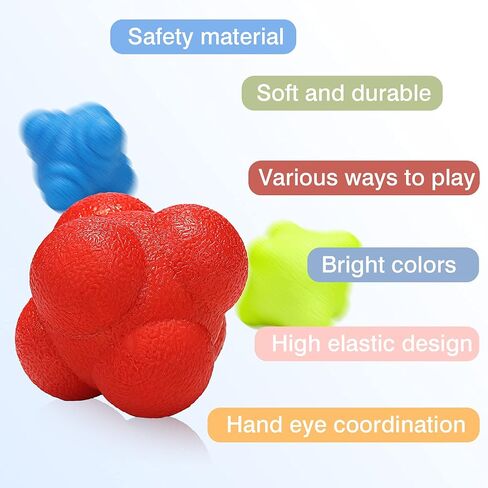 3 Pieces Reaction Balls Bounce Reaction Ball Rubber Reaction Ball Different Level Reaction Ball for Agility Reflex, Coordination Training, Hand-Eye Coordination, Blue, Red and Yellow in Saudi Arabia