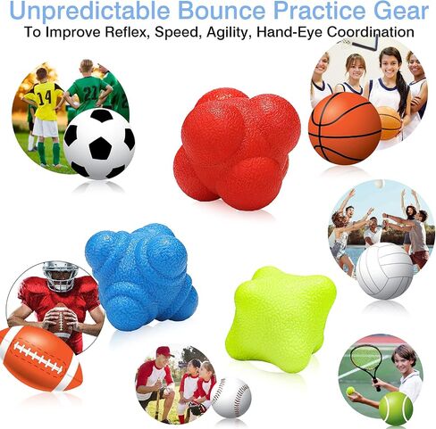 3 Pieces Reaction Balls Bounce Reaction Ball Rubber Reaction Ball Different Level Reaction Ball for Agility Reflex, Coordination Training, Hand-Eye Coordination, Blue, Red and Yellow in Saudi Arabia
