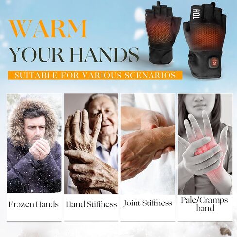 uncn Heated Gloves Fingerless for Women Man with 3.7V 3000mAh Battery Cordless Work Touchscreen Gloves for Winter Cold Weather Rechargeable Electric in Saudi Arabia