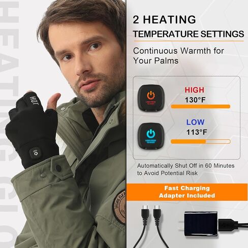 uncn Heated Gloves Fingerless for Women Man with 3.7V 3000mAh Battery Cordless Work Touchscreen Gloves for Winter Cold Weather Rechargeable Electric in Saudi Arabia