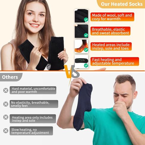 Heated Socks, Orznez Winter Wool Warm Socks for Men Women with 3 Heating Settings, Washable Electric Thermal Socks with 2Pcs 4000mAh Rechargeable Battery for Hiking Biking Skiing Hunting Outdoor Work in Saudi Arabia