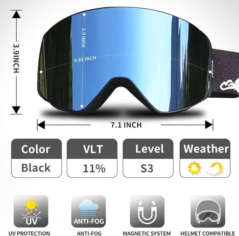 Seago Magnetic Ski Goggles for Adult Youth, Anti Fog 100% UV400 Protection Helmet Compatible in Kuwait