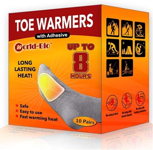 World-BIO Toe Warmers Adhesive 10/20/30/40 Pairs - Long Lasting Safe Natural Odorless Air Activated Warmers Up to 8 Hours of Heat - Heated Insoles Toe Foot Warmers Keep Foot Warm in Chill Winter in Kuwait
