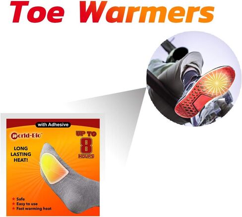 WORLD-BIO Toe Warmers Adhesive 10/20/30/40 Pairs - Long Lasting Safe Natural Odorless Air Activated Warmers Up to 8 Hours of Heat - Heated Insoles Toe Foot Warmers Keep Foot Warm in Chill Winter in Kuwait