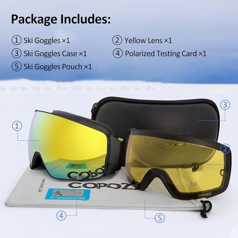 COPOZZ Polarized Ski Goggles Set, S3 Upgrade OTG Magnetic Snowboard Goggles UV Protection Skiing Goggles for Youth Men Women in Saudi Arabia