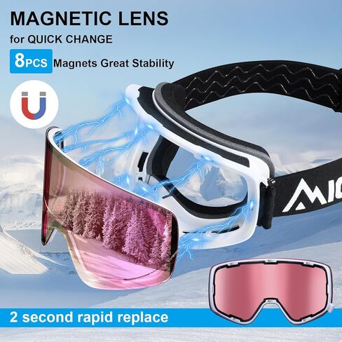 نظارات التزلج Micisty نظارات OTG على الجليد للرجال والنساء نظارات التزلج المغناطيسي نظارات الثلوج مع نظارات عدسة قابلة للتبديل in Kuwait
