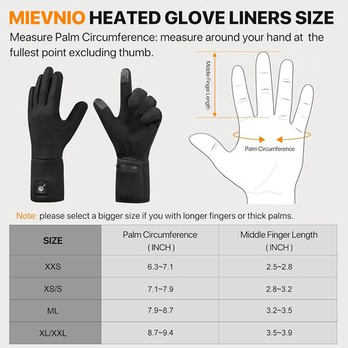 MIEVNIO Heated Glove Liners Rechargeable Gloves - Electric Battery Heated Gloves for Men Women, Upgraded Touchscreen Thin Gloves for Winter Hiking Ski Riding Cycling, Black in Kuwait