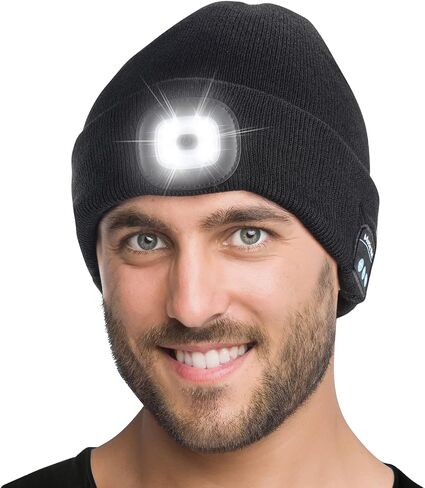Tutuko Unisex Bluetooth Beanie Hat with Light, Built-in Speaker Mic, Headlamp Cap with Headphones, Tech Gift for Men Women in Saudi Arabia
