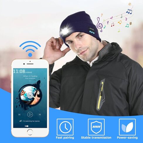 Tutuko Unisex Bluetooth Beanie Hat with Light, Built-in Speaker Mic, Headlamp Cap with Headphones, Tech Gift for Men Women in Saudi Arabia