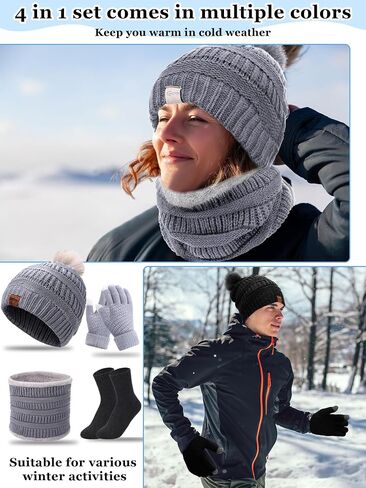 20pcs Winter Hat Scarf Gloves Sock Set Knit Beanie Hat Touchscreen Gloves Neck Warmer Scarf for Women Men in Saudi Arabia
