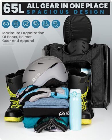 OutdoorMaster Boot Bag - Hard Case Ski Boots and Snowboard Boots Bag, Excellent for Travel with Waterproof Exterior & Bottom - for Men, Women and Youth, 65L in Saudi Arabia