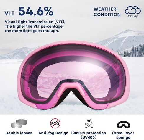نظارات التزلج ATERCEL، نظارات OTG المضادة للضباب على الجليد للرجال والنساء والشباب، نظارات الثلج بعدسات مزدوجة قابلة للانحناء، حماية 100% من الأشعة فوق البنفسجية in Kuwait