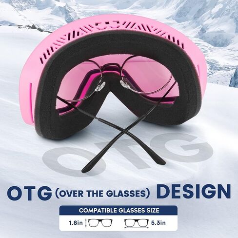 نظارات التزلج ATERCEL، نظارات OTG المضادة للضباب على الجليد للرجال والنساء والشباب، نظارات الثلج بعدسات مزدوجة قابلة للانحناء، حماية 100% من الأشعة فوق البنفسجية in Kuwait