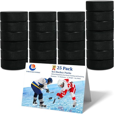 UNBEATABLE ENERGY Ice Hockey Pucks 25 Pack, Official Regulation, for Practicing and Classic Training, The Game of Ice Hockey Puck, Diameter 3", Thickness 1", 6oz, Black in Kuwait