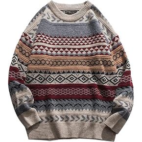Arssm رجل خمر سترة مخططة المتضخم متماسكة الشتاء Crewneck كم طويل بلوزة كاجوال ريترو البلوز القمم
