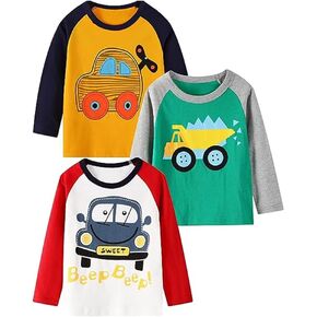 BIBNice Toddler Boy Long Sleeve Shirts Kids Cotton Fall Top Crewneck Clothes 2-7 Years